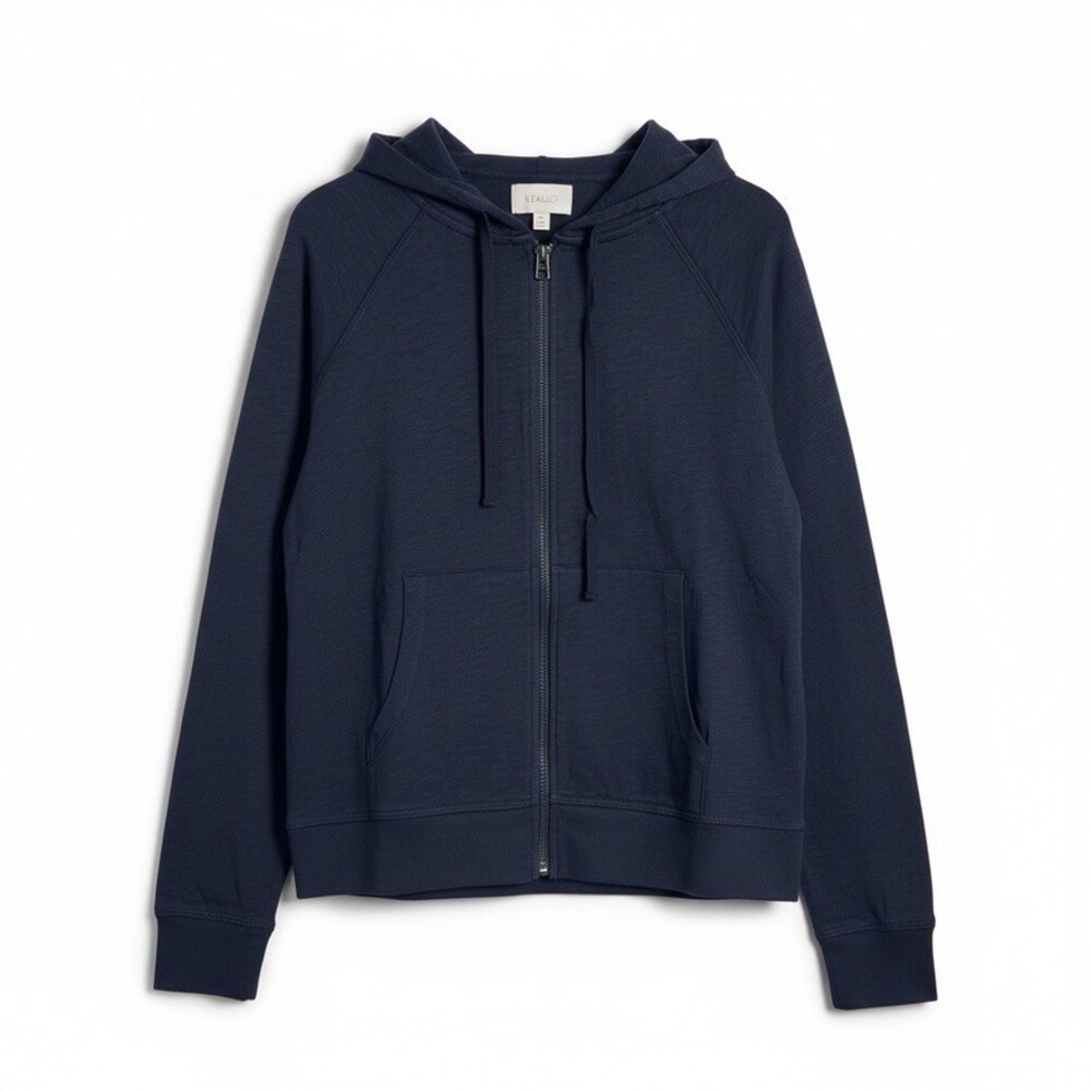 LEALLO Stella Cotton Slub Full Zip Hoodie Navy Blue Hooded Sweatshirt XS NWT